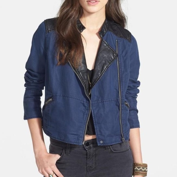 Trendy Blue Black Leather Jacket Free 
